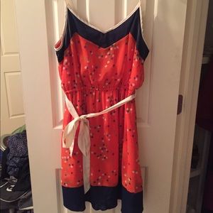 orange & blue polka dot dress